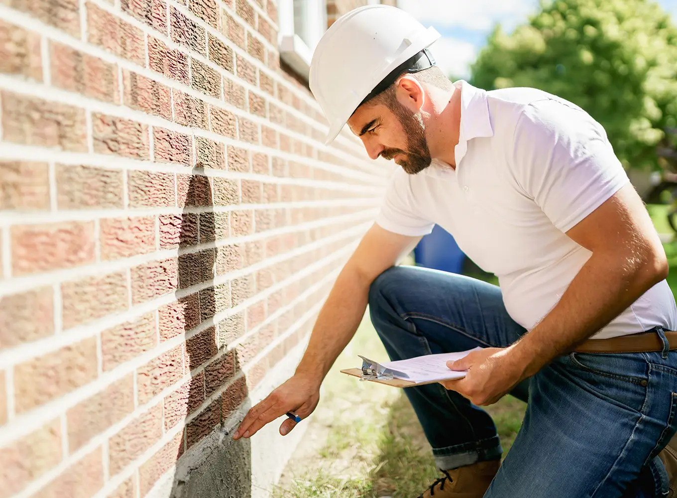 inspecting home for foundation cracks